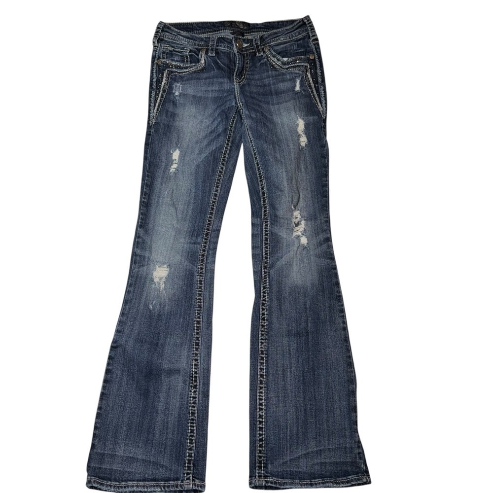 Silver Jeans Womens Suki Flare W28 L33 Studded Distressed Boho Y2K
